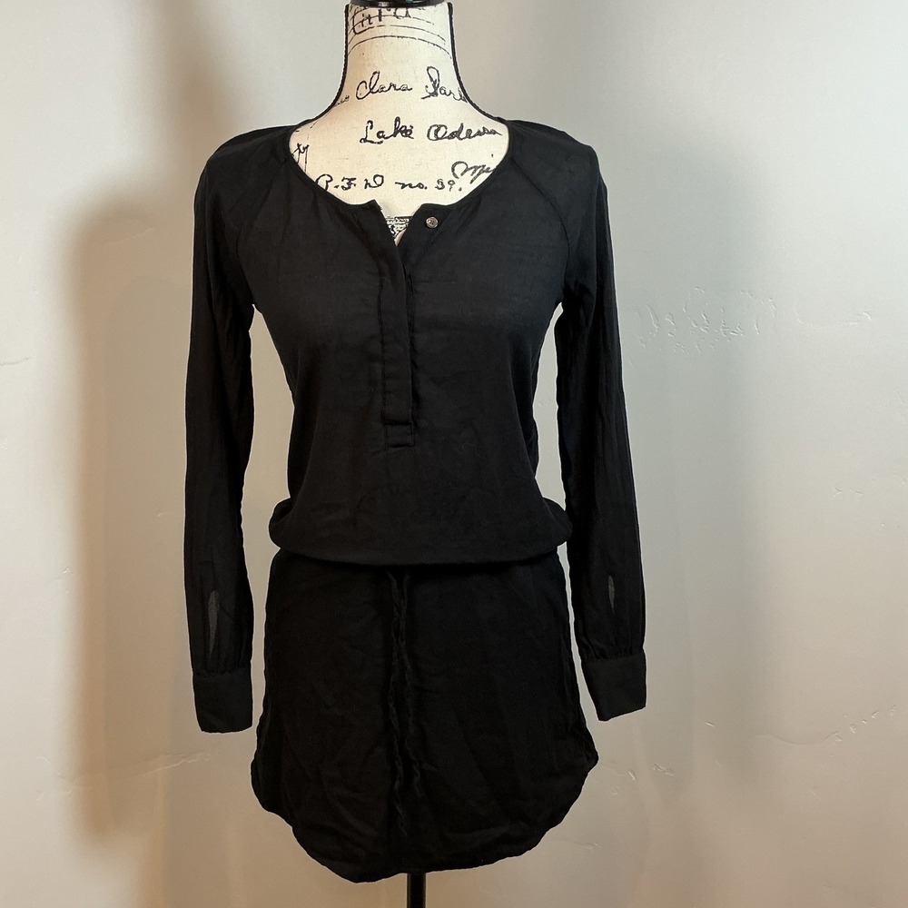 JAMES PERSE Black‎ Long Sleeve Linen Blend Henley Dress Size 0